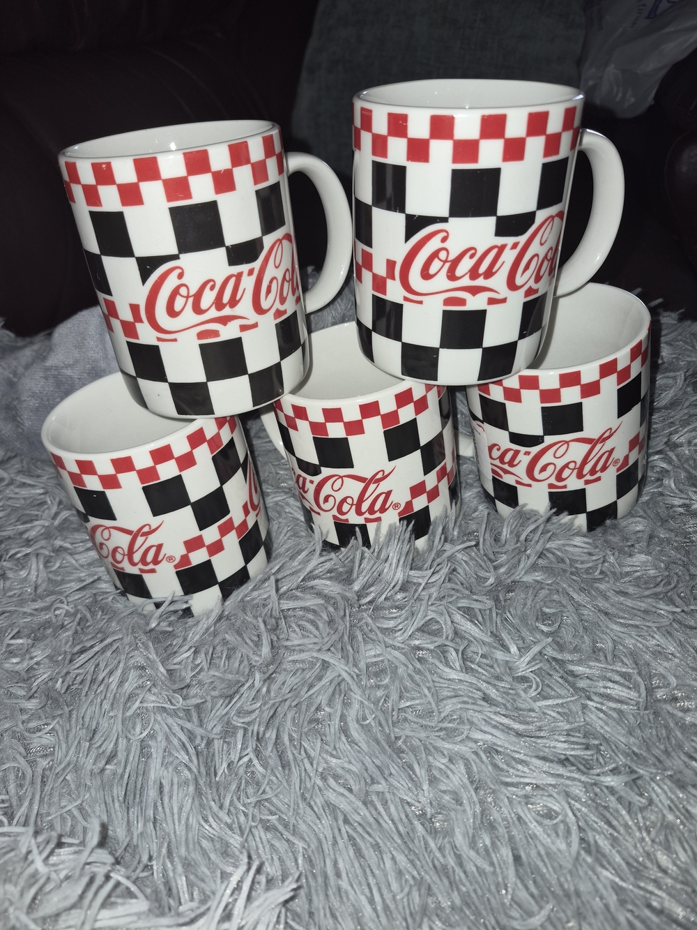 Coca Cola Red & Black Checkerboard Ceramic Mug - Set of 5